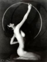 Early 20th century, Nude with Hoop, Black and White photograph (reproduction), Indistinctly signed