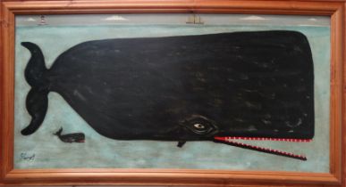 # Steve CAMPS (b. 1957) Two Whales And A Schooner Acrylic on board Signed lower left Framed