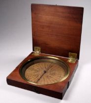 An 18th century mahogany cased compass by Henry Gregory, the printed paper card with multiple