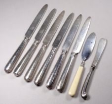 Six silver fruit knives - London 1802, Moses Brent, together with two further silver butter