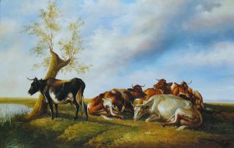 After Thomas Sidney COOPER, Cattle in a Pasture beside a River, Oil on canvas, Framed, Picture