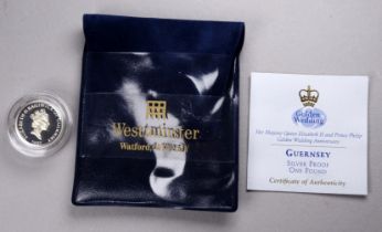 A Queen Elizabeth II and Prince Philip Golden Wedding Guernsey silver proof £1 - in branded pouch