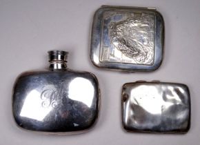 A silver cigarette case - Birmingham 1921, of rectangular form, weight 53g, together with a silver