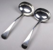 A pair of sauce ladles - London 1793, Jane Lambe, the handles engraved with the initial P, 137g