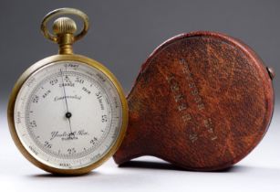 A 19th century pocket barometer - Yeates & Sons of Dublin, in a fitted leather case, marked W. Henry