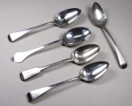 A silver dog nose spoon - Sheffield 1927, Page, Keen & Page, together with four further various