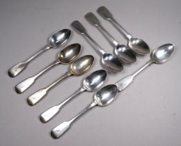 A set of nine silver spoons - London 1844, Joseph & Albert Savory, fiddle back and engraved with the