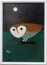 # Steve CAMPS (British b. 1957) Owl and Mouse Acrylic on board Signed lower left Framed Picture size