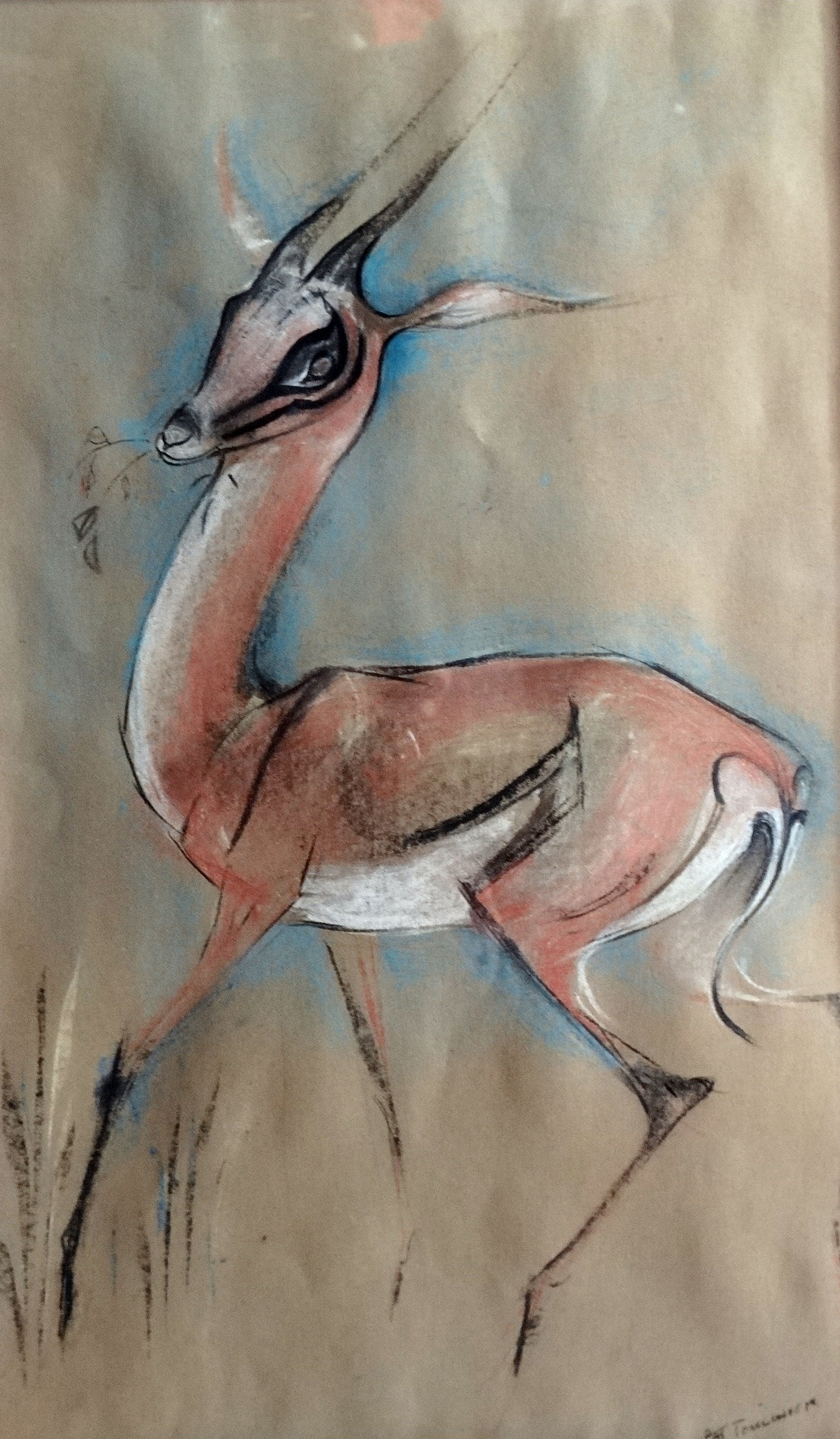 Pat TOMLINSON (British 20th/21st century) Impala Pastel on paper Signed lower right Framed and
