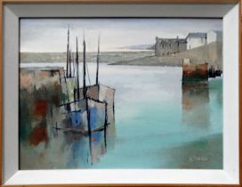 Michael J PRAED (British 1941), Peaceful Harbour Shapes Newlyn '93, Oil on board, Signed lower