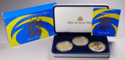 Royal Australian Mint - XXII Commonwealth Games Manchester, commemorative three coin set, cased