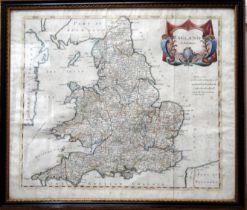 A Map of England by Robert Morden - engraved and hand coloured in outline and coloured title