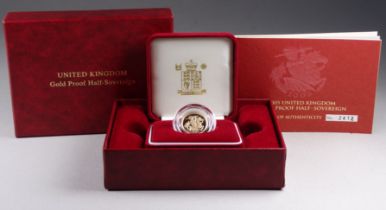 A Royal Mint proof half sovereign - 2005, boxed with a certificate of authenticity