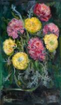 Margaret MORCOM (British 20th Century) Chrysanthemums In A Glass Vase Oil on board Signed lower left