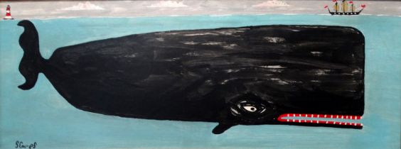 # Steve CAMPS (b. 1957) Big Whale Acrylic on board Signed lower left Framed Picture size 25 x 67cm