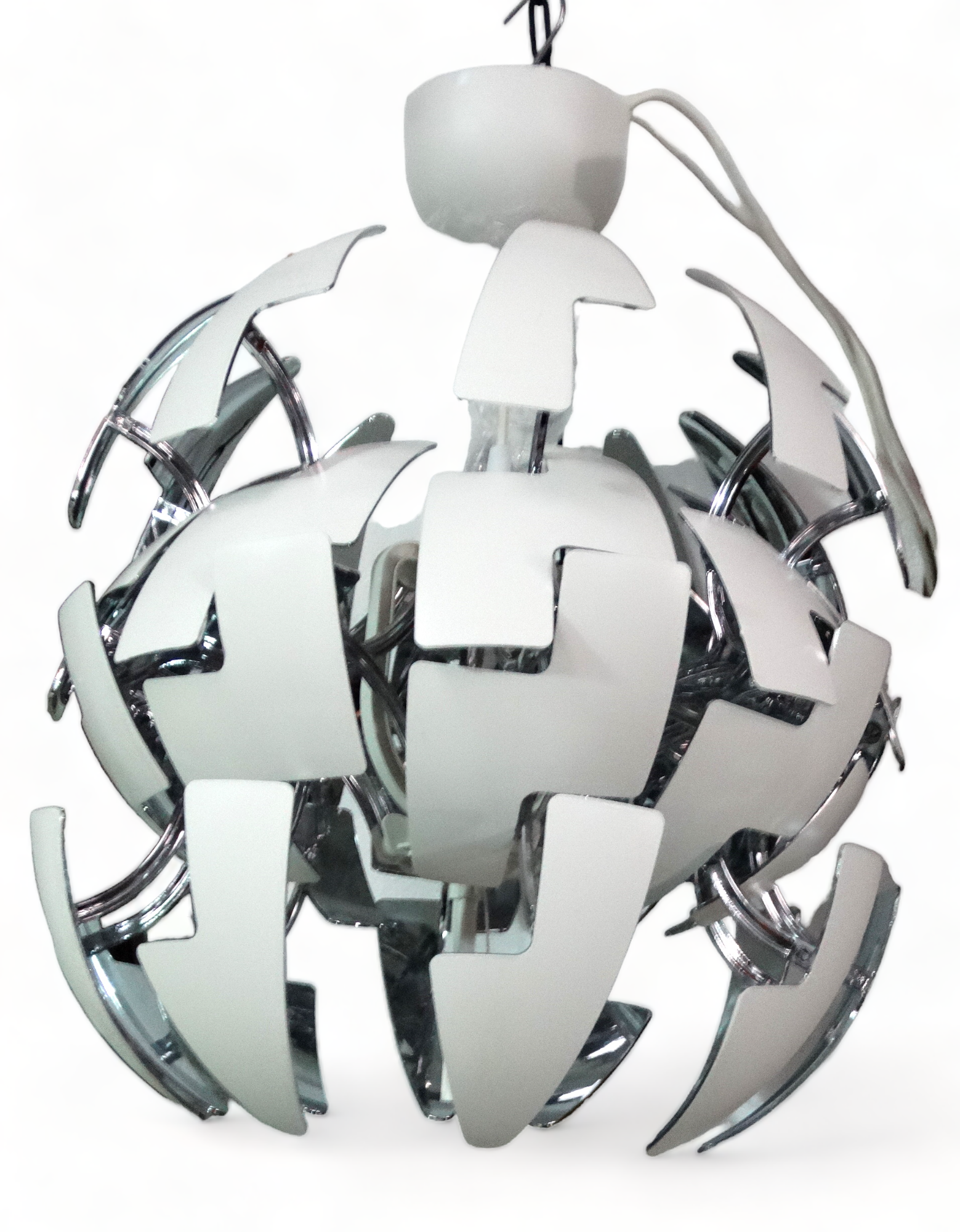An Ikea white pendant lamp - the globe separating to reveal a mirrored interior, height 35cm. - Image 2 of 3