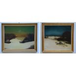Staf Stientjes: two paintings (o/c) 'winter landscape' (90x100cm) 'farm' (70x90cm)