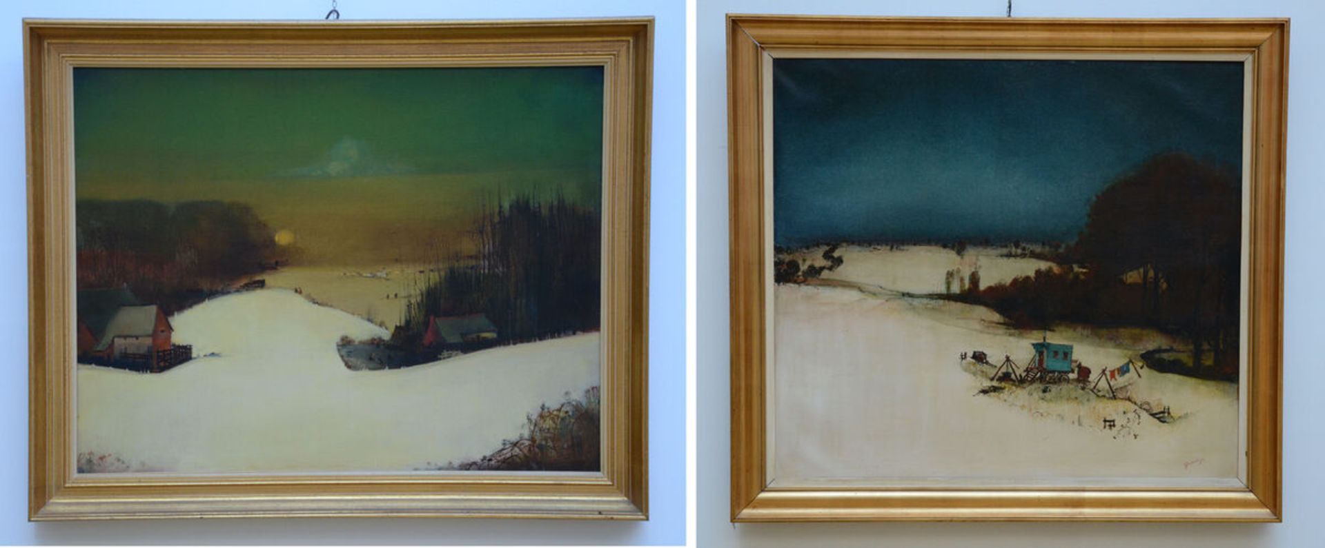 Staf Stientjes: two paintings (o/c) 'winter landscape' (90x100cm) 'farm' (70x90cm)