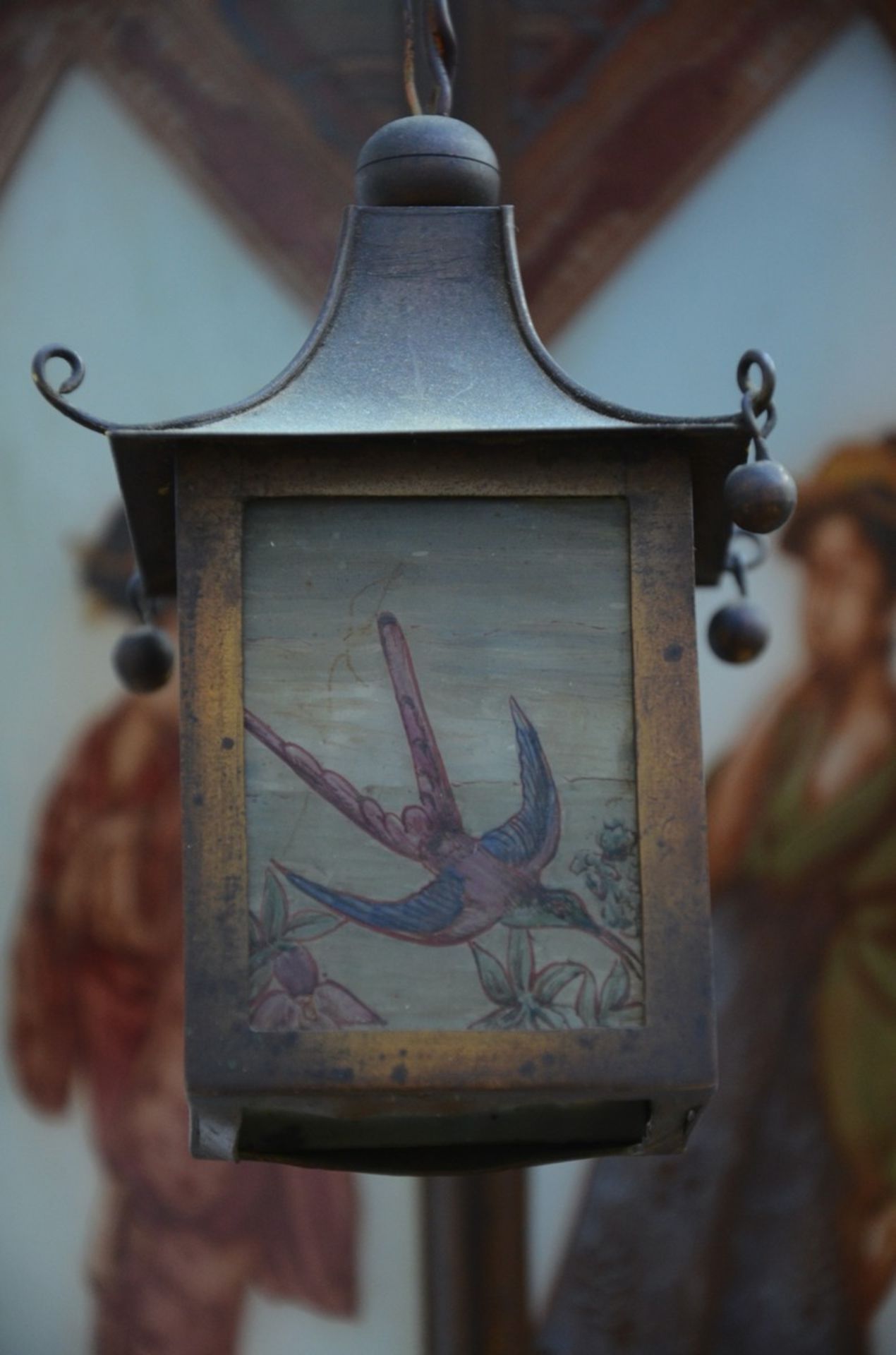 Chinoisant lantern with painted glass plaques (h80 dia46cm) (*) - Bild 2 aus 4