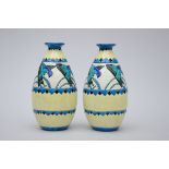 2 Art Deco vases in grËs keramis, Boch La LouviËre 'birds' (D1288) (h31.5cm)