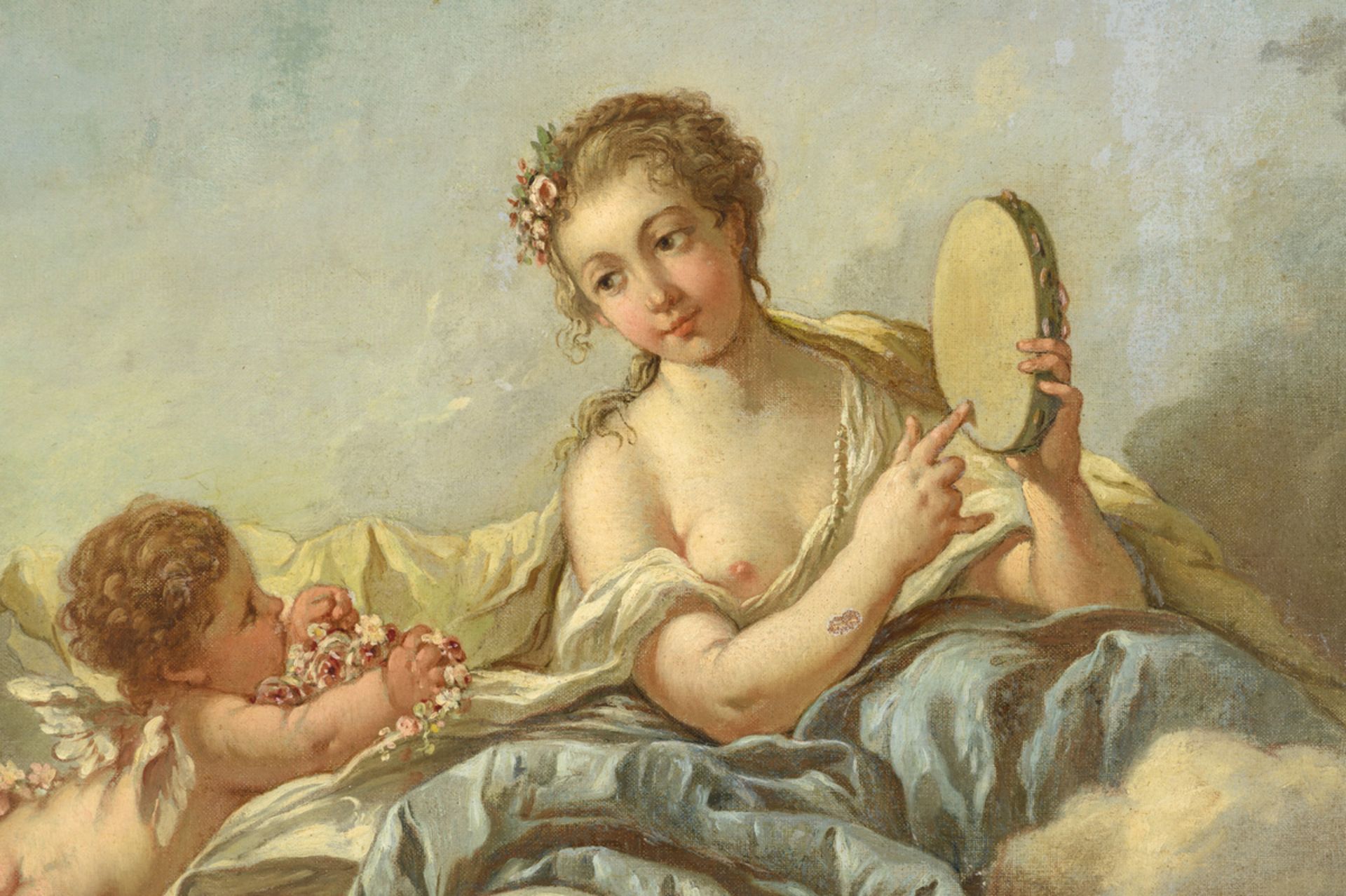 Anonymous (18th century): painting (o/c) 'Romantic scene with putto' (68x80cm) (*) - Image 3 of 5