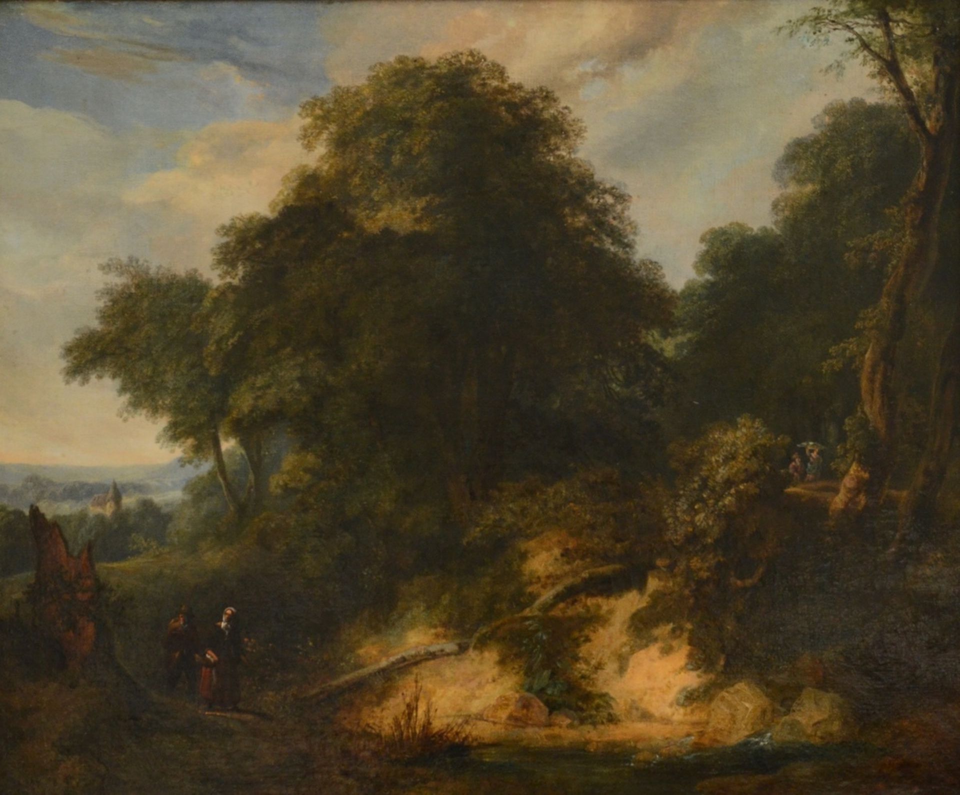Hilaire Kreins: painting (o/c) 'landscape with figures' (54x65cm) (*)