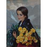 Euphrasie Loutchinsky: painting (o/c) 'girl with flowers' (77x57cm) (*)