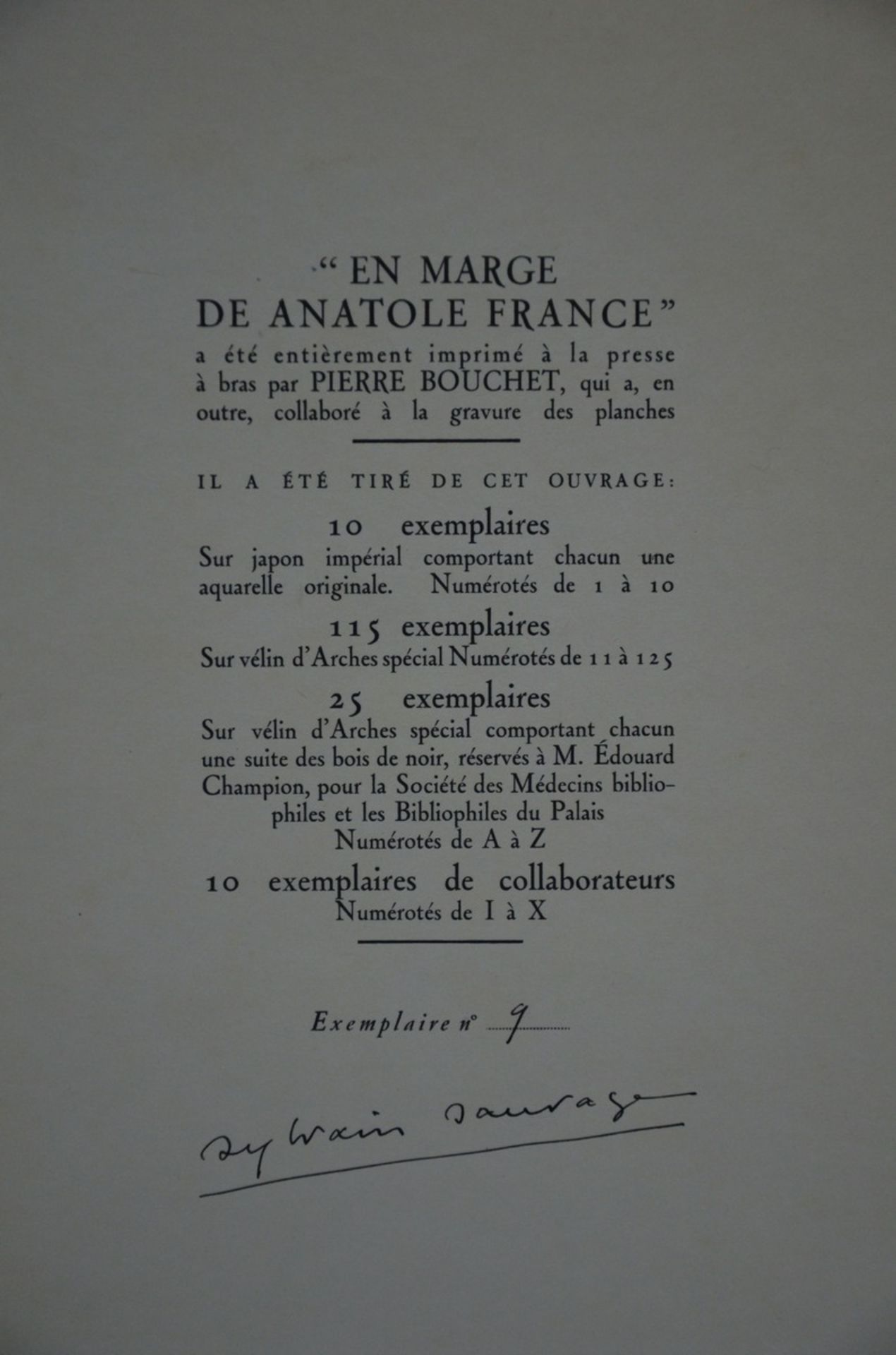 Book: 'En marge de Anatole France' by Sylvain Sauvage, copy nr. 9 (30x24cm) - Image 2 of 4