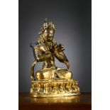 A large Sino-Tibetan statue in gilt bronze 'Vajrasattva', Qianlong period (h 16.5 cm)