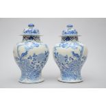 A pair of Chinese blue and white lidded jars 'birds' (h44cm)