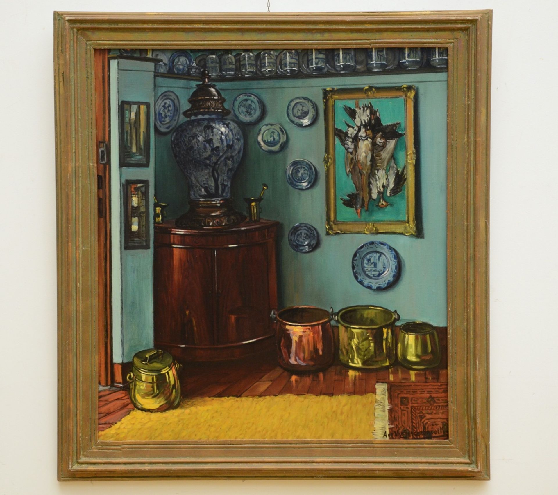 Achille Van Sassenbrouck: painting (o/c) 'interior' (90x80cm) - Image 2 of 3