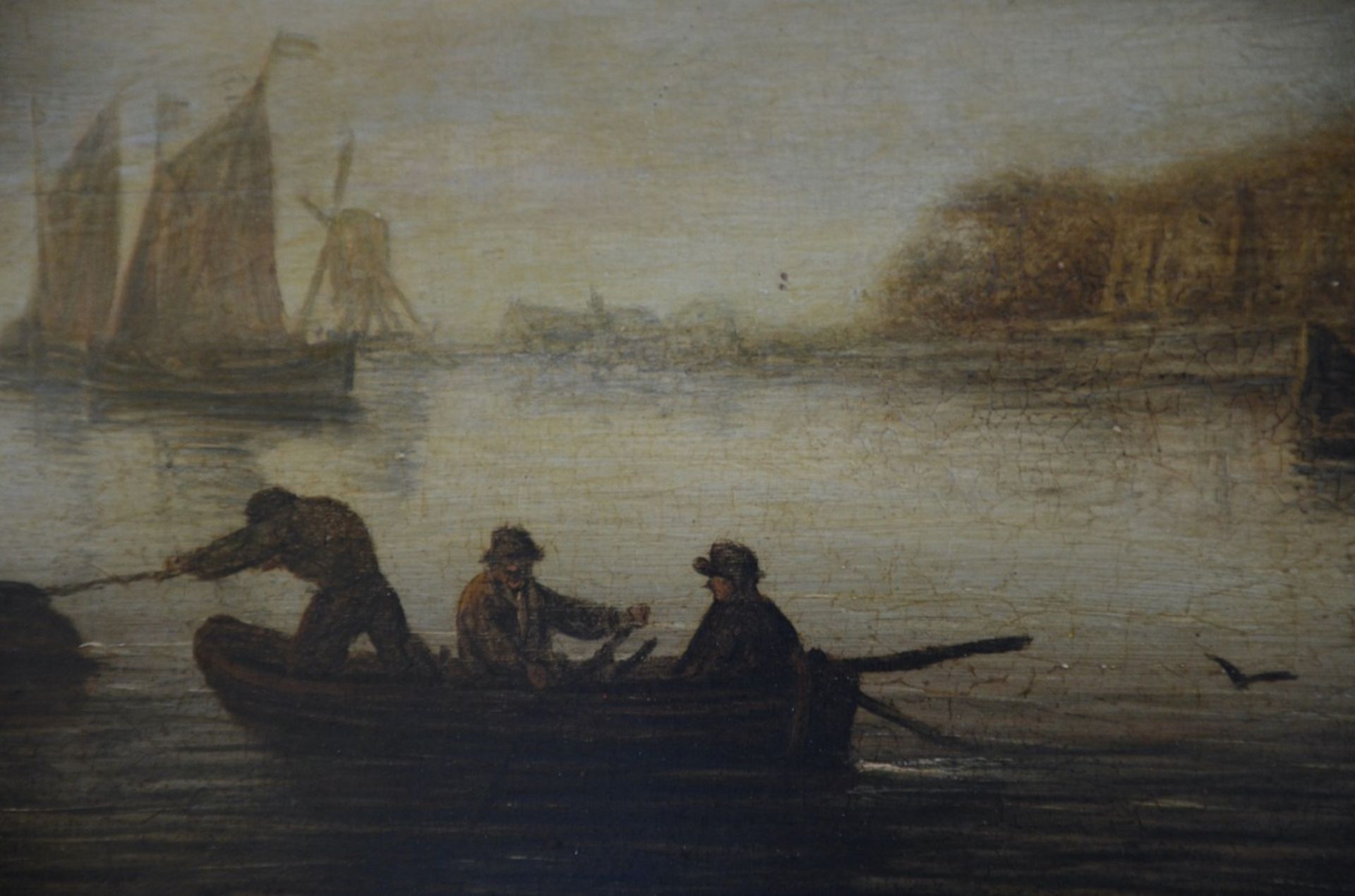 Anonymous (17th - 18th century): painting (o/p) 'river landscape' (50x69cm) (*) - Image 3 of 5