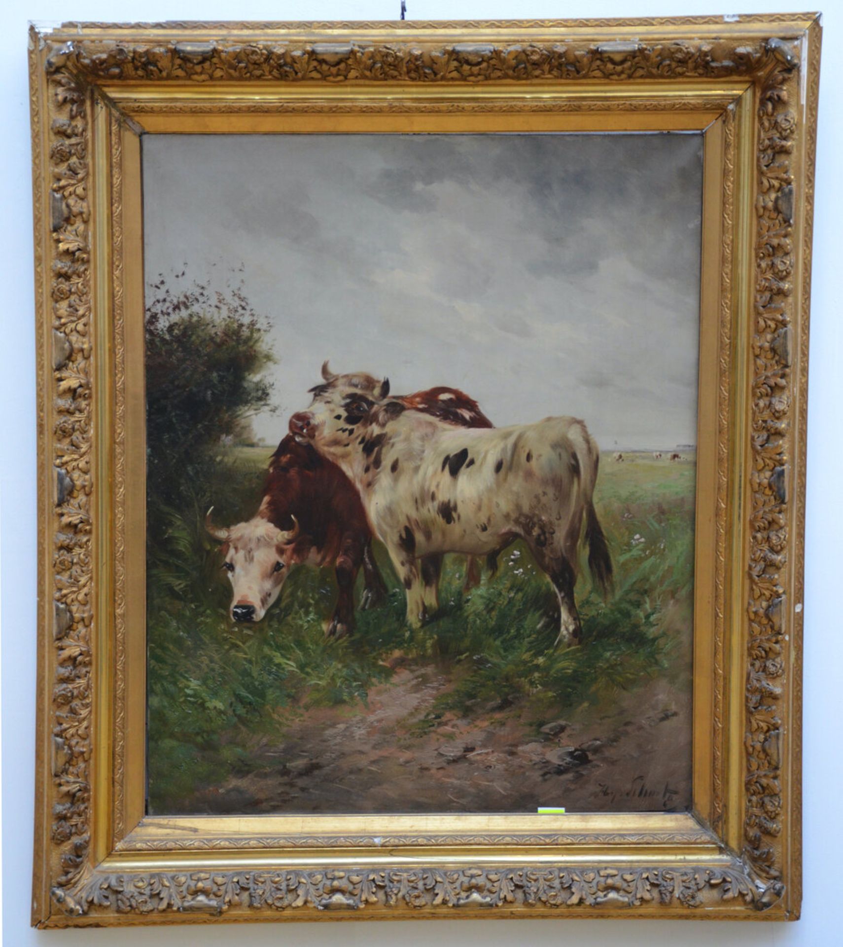 Henri Schouten: painting (o/c) 'cows' (100x80cm) - Image 2 of 3