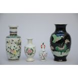 Chinese porcelain, Republic period: 4 vases (from h11 to h21.5cm)
