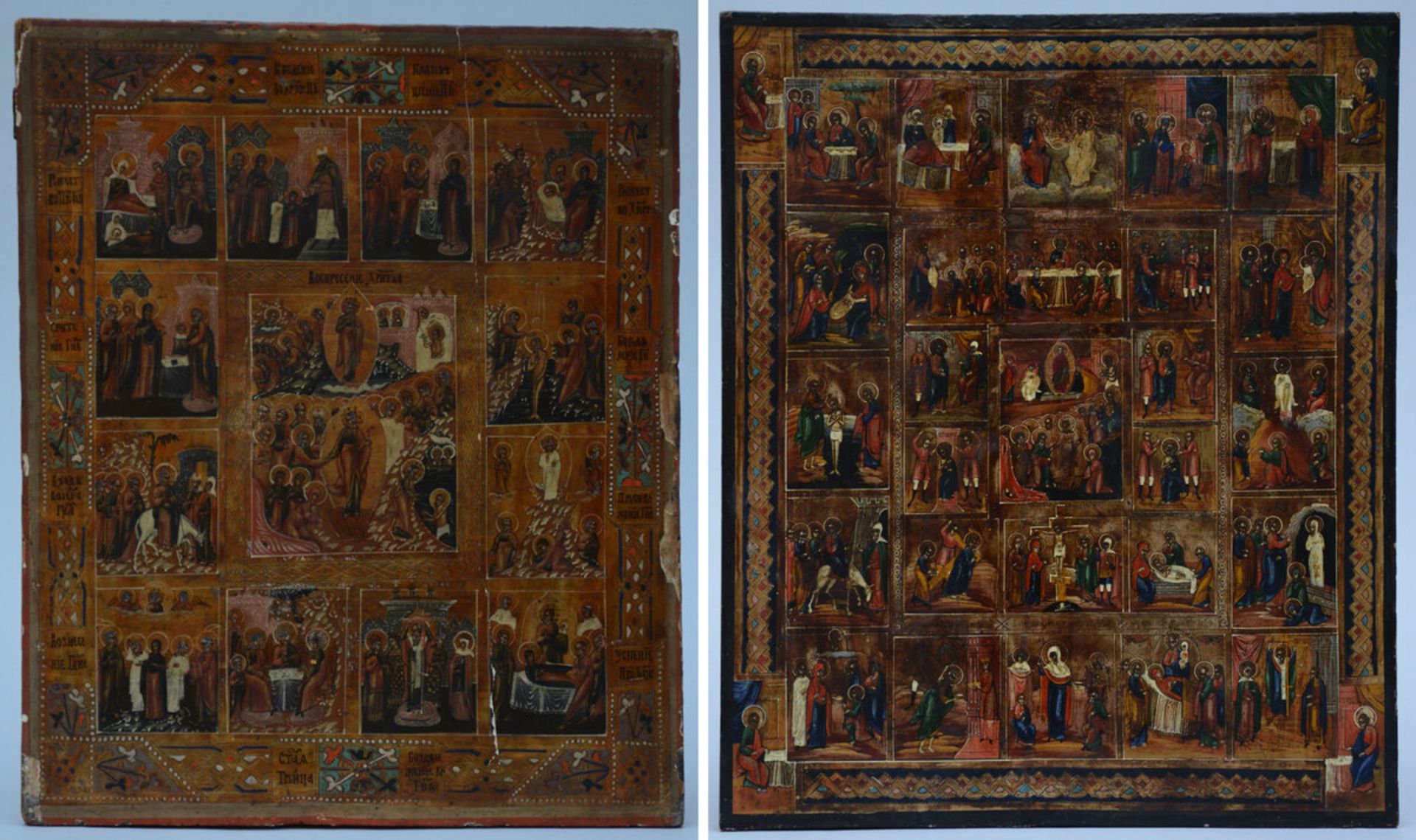 Two Russian icons: 'the life of Christ' (54x45cm) and (55x45cm) (*)