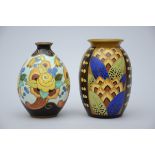 2 Art Deco vases in grËs keramis, Boch La LouviËre (1733 LD, D2232) (h22, 24cm) (*)