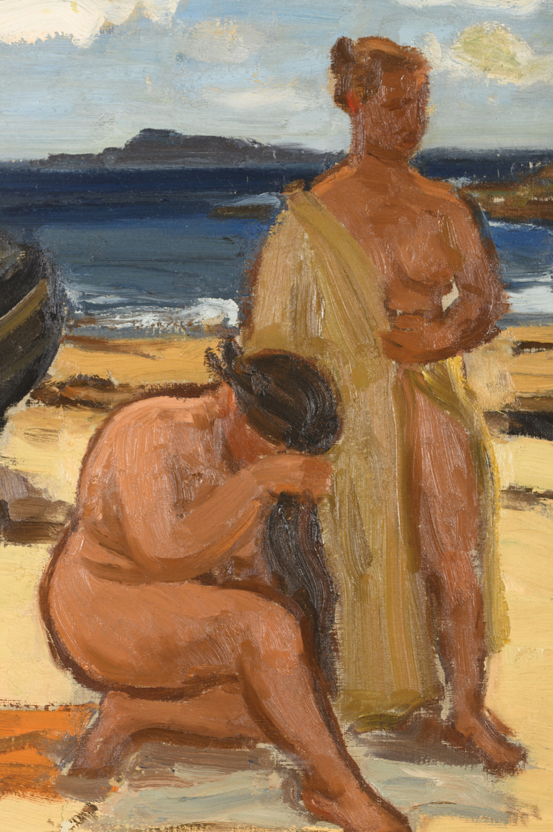 Hubert Malfait: painting (h/t) 'Bathing ladies in Port Navalo' (65x80cm) - Image 3 of 5