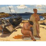 Hubert Malfait: painting (h/t) 'Bathing ladies in Port Navalo' (65x80cm)