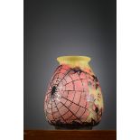 Daum ‡ Nancy: a pate de verre vase with martelÈ decoration 'spiderweb' (h17cm)