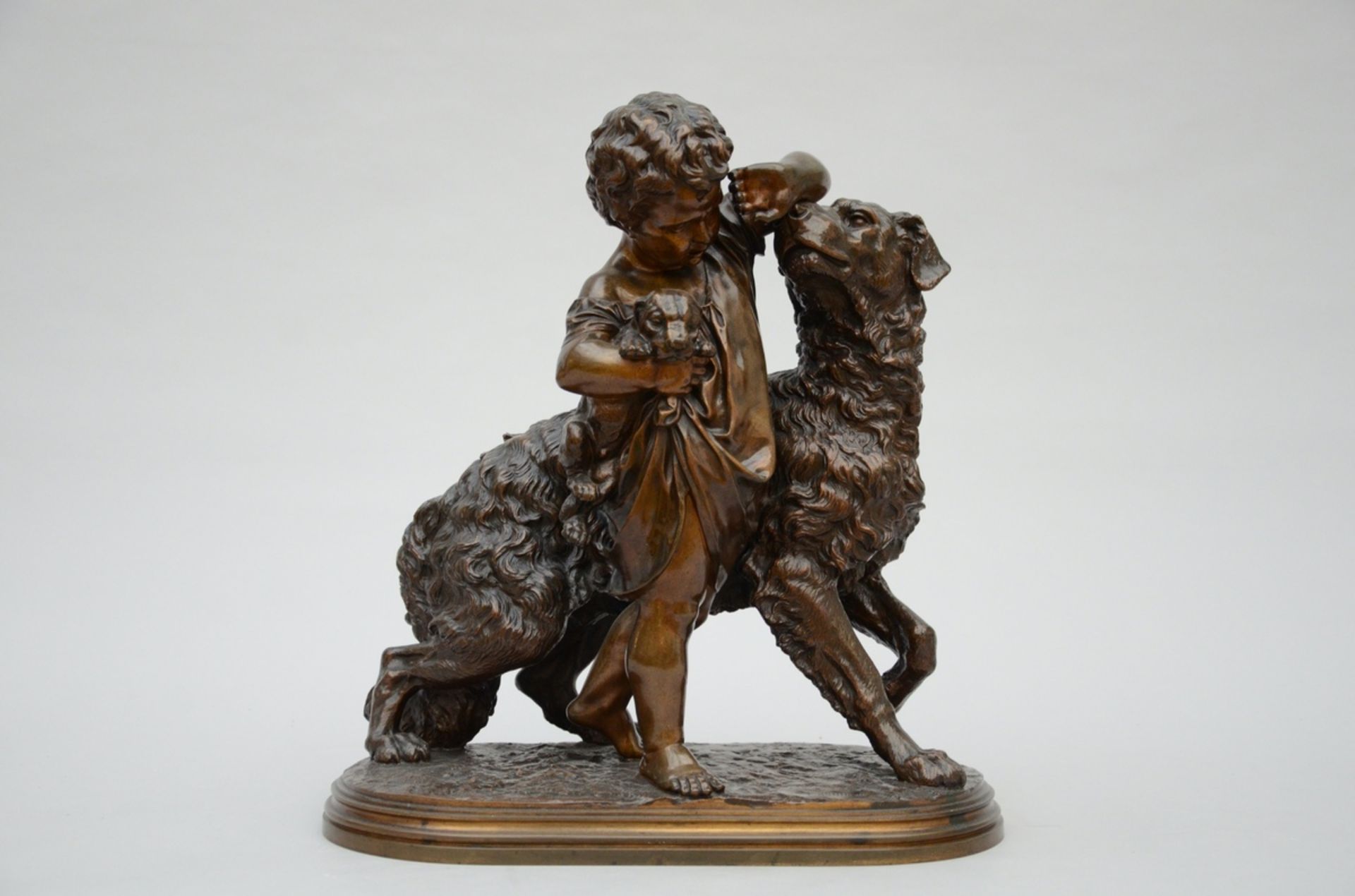 I. Bonheur (posthumous): bronze sculpture 'child with dog' (45x41x24cm)