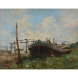 Anonymous (19th century): painting (o/p) 'shipyard' (38x48cm)