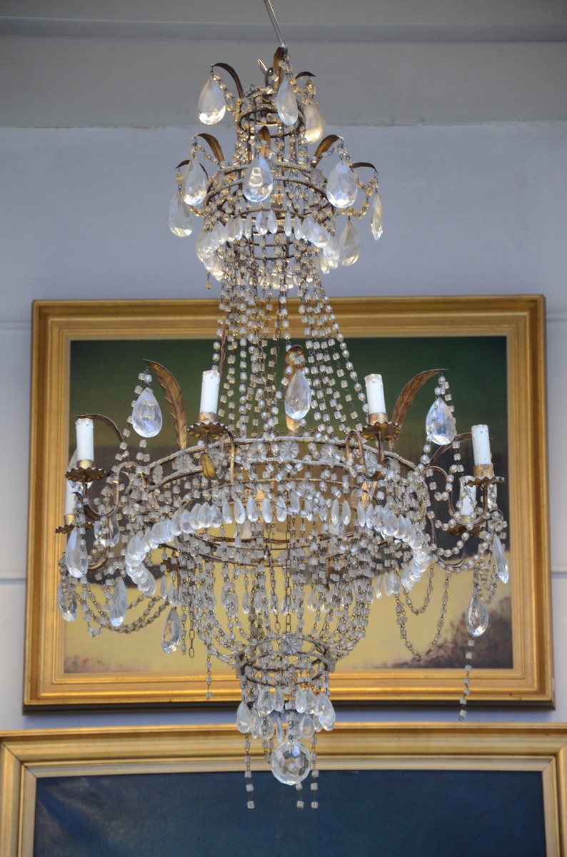 A gilt Louis XVI style paravent (164x142cm) and a crystal pearl chandelier (h115 dia69cm) - Image 5 of 5