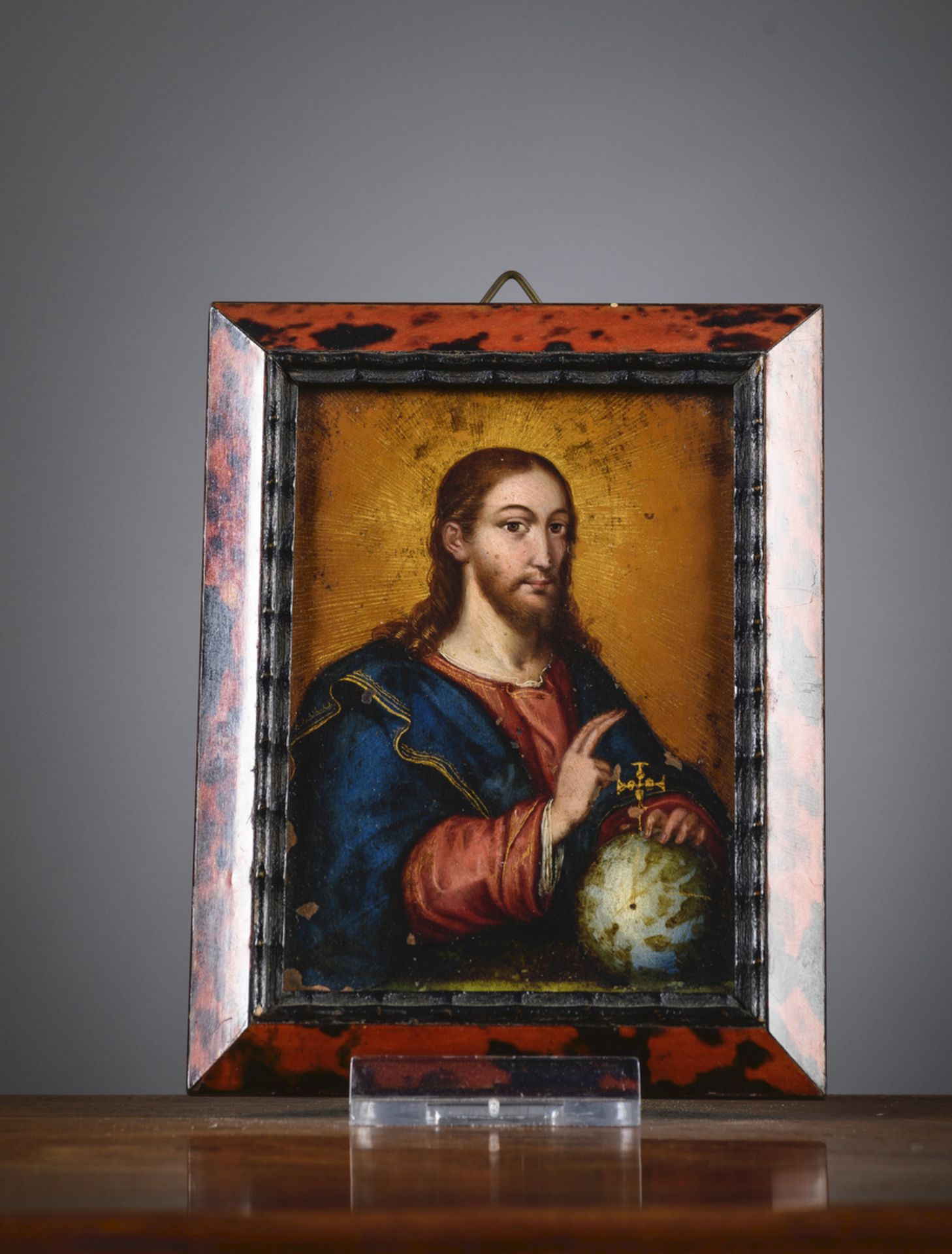 Anonymous (17th century): painting (o/c) 'Salvator Mundi' (9x6.5cm)