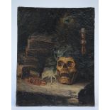 Anonymous (19th century): painting (o/c) 'still life with skull' (55x43cm)