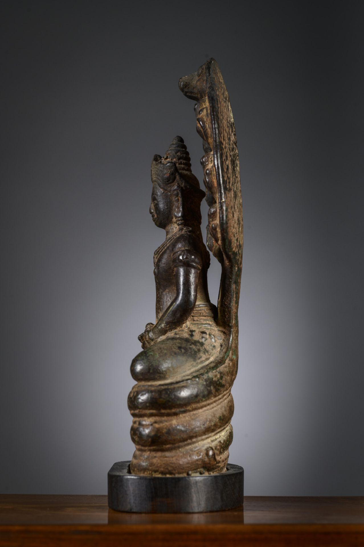 Statue in bronze 'Buddha with Naga', Cambodia (h24cm) - Image 4 of 5