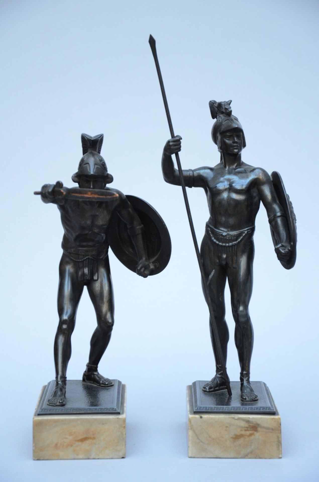 A pair of Neo-classical bronze statues 'warriors' (h35 & h32cm)