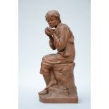 M. Dhont (1891): sculpture in terracotta 'boy with a birdnest' (h74cm) (*)
