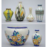 6 Art Deco vases, Boch Keramis (D815, D705, D1208, K629,2xD1175) (between 17.5 & 32cm)