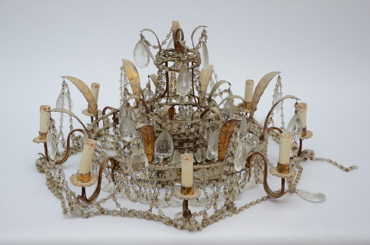 A gilt Louis XVI style paravent (164x142cm) and a crystal pearl chandelier (h115 dia69cm) - Image 4 of 5