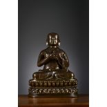 Tibetan bronze statue 'Lama', 15th century (h 13 cm)